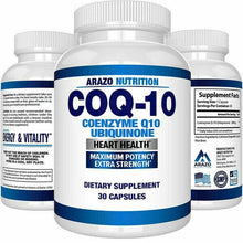 Cargar imagen en el visor de la galería, Arazo Nutrition COQ10 Ubiquinone Coenzyme Q10-200mg Max Strength 30 Caps
