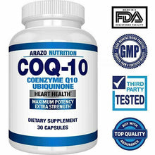 Load image into Gallery viewer, Arazo Nutrition COQ10 Ubiquinone Coenzyme Q10-200mg Max Strength 30 Caps
