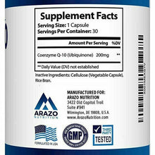 Load image into Gallery viewer, Arazo Nutrition COQ10 Ubiquinone Coenzyme Q10-200mg Max Strength 30 Caps
