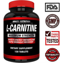 Carica l&#39;immagine nel visualizzatore di Gallery, Arazo Nutrition L-Carnitine 1000mg Servings – Carnitine Amino Acid 120 Tablets
