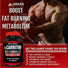 Carica l&#39;immagine nel visualizzatore di Gallery, Arazo Nutrition L-Carnitine 1000mg Servings – Carnitine Amino Acid 120 Tablets
