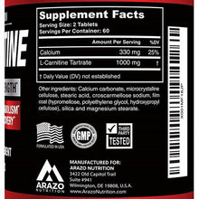 Load image into Gallery viewer, Arazo Nutrition L-Carnitine 1000mg Servings – Carnitine Amino Acid 120 Tablets
