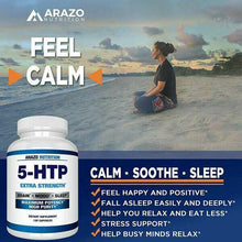 Charger l&#39;image dans la galerie, Arazo Nutrition 5-HTP Healthy Sleep Reduce Stress for Men &amp; Women 200 mg 120 Cap
