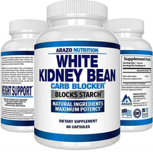 Cargar imagen en el visor de la galería, Arazo Nutrition White Kidney Bean Extract 100% Pure Carb Blocker 60 Cap

