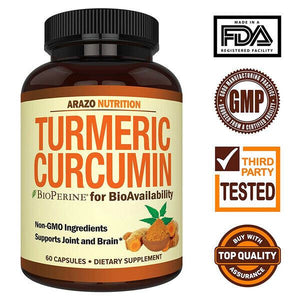 Arazo Nutrition Turmeric Curcumin with BioPerine 1300MG with Black Pepper 60 Cap