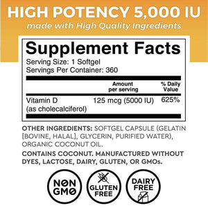 Viva Naturals Vitamin D3 for Immune Support High-Potency 5000 IU 360 Softgels