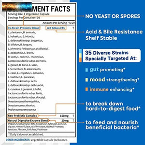 Surebounty 3-in-1 Complete Probiotic, 120 Billion CFU + 35 Strains, No Yeast No