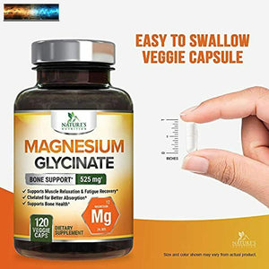 Magnesium Glycinate Capsules High Absorption Chelated 525mg - Highly Concentrate