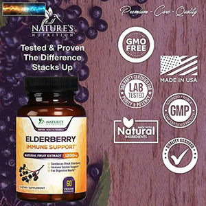 Elderberry Capsules 1200mg Super Concentrated Sambucus Extract Supplement - Immu