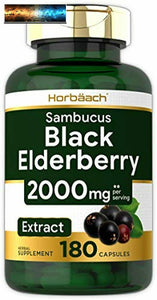 Horbaach Black Elderberry Capsules 2000mg | 180 Pills | Non-GMO, Gluten Free | S