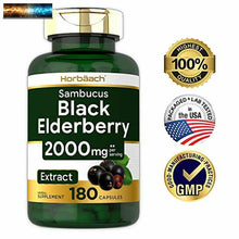 Load image into Gallery viewer, Horbaach Black Elderberry Capsules 2000mg | 180 Pills | Non-GMO, Gluten Free | S
