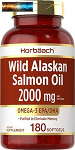 Wild Alaskan Salmon Fish Oil 2000 mg | 180 Softgel Capsules | Gluten Free, Non-G