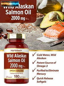 Wild Alaskan Salmon Fish Oil 2000 mg | 180 Softgel Capsules | Gluten Free, Non-G