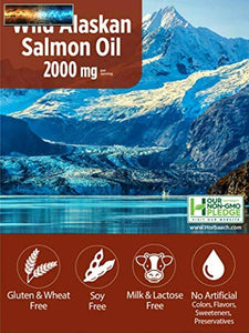 Wild Alaskan Salmon Fish Oil 2000 mg | 180 Softgel Capsules | Gluten Free, Non-G