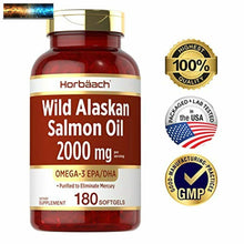 Load image into Gallery viewer, Wild Alaskan Salmon Fish Oil 2000 mg | 180 Softgel Capsules | Gluten Free, Non-G
