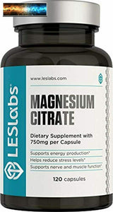 LES Labs Magnesium Citrate, Non-GMO Supplement, 750mg, 120 Capsules