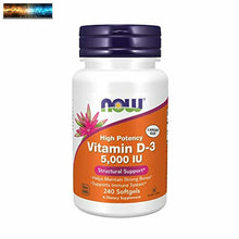 Cargar imagen en el visor de la galería, Now Foods Supplements Vitamin D3 5000 IU High Potency Structural Support Softgel
