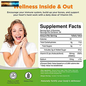 Vitamin D3 Immune Support Gummies - Vitamin D 2000 IU Adult Gummy Vitamins for B