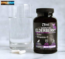 Load image into Gallery viewer, Elderberry Capsules + Vitamin C with Zinc (100 Count | 500mg) 3-in-1 Immune Boos
