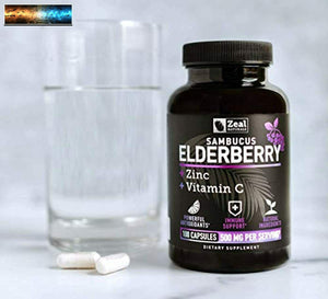Elderberry Capsules + Vitamin C with Zinc (100 Count | 500mg) 3-in-1 Immune Boos