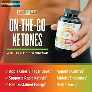 Zhou Keto Drive Capsules | Ketosis Supplement with BHB Exogenous Ketones | 30 Se