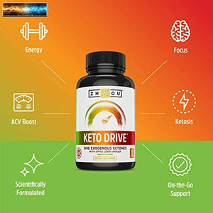 Zhou Keto Drive Capsules | Ketosis Supplement with BHB Exogenous Ketones | 30 Se