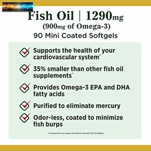 Nature’s Bounty Mini Fish Oil, 1290 mg, 900 mg of Omega-3, 90 Mini Coated Soft