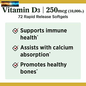 Nature's Bounty Vitamin D for Immune Support and Promotes Healthy Bones, 10000IU