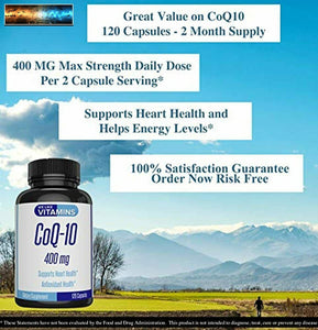 CoQ10 400mg Per Serving - 120 Capsules CoQ-10 - Vegetarian Capsule - Antioxidant