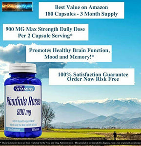 Rhodiola Rosea 900mg (per Serving, 90 Servings) -180 Capsules Rhodiola Supplemen