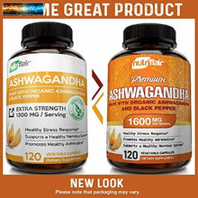 Cargar imagen en el visor de la galería, NutriFlair Organic Ashwagandha Capsules 1600mg with Black Pepper, 120 Vegan Pill
