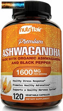 Cargar imagen en el visor de la galería, NutriFlair Organic Ashwagandha Capsules 1600mg with Black Pepper, 120 Vegan Pill
