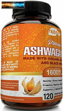 이미지를 갤러리 뷰어에 로드 , NutriFlair Organic Ashwagandha Capsules 1600mg with Black Pepper, 120 Vegan Pill
