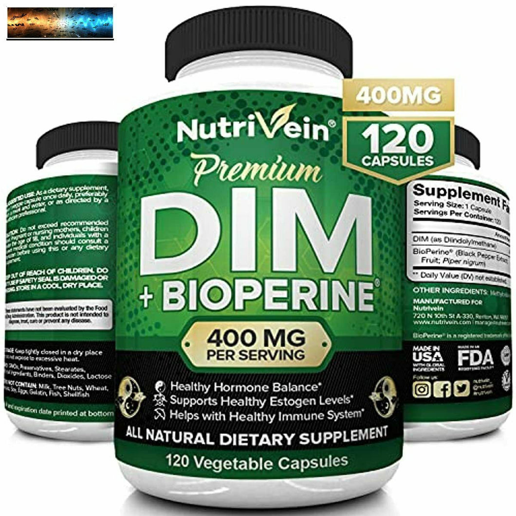 Nutrivein DIM Supplement 400mg Diindolylmethane Plus Bioperine - Maintain Hormon
