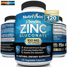 Load image into Gallery viewer, Nutrivein Premium Zinc Gluconate 100mg - 120 Capsules - Immunity Defense Boosts
