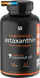 Triple Strength Astaxanthin (12mg) with Organic Coconut Oil | Non-GMO, Soy & Glu