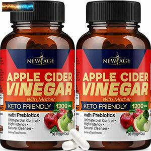 (2-Pack) Apple Cider Vinegar w/Mother Capsules 180 Capsules 1300 mg with Prebiot