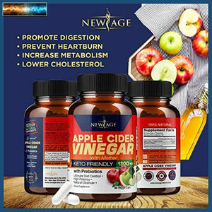 (2-Pack) Apple Cider Vinegar w/Mother Capsules 180 Capsules 1300 mg with Prebiot