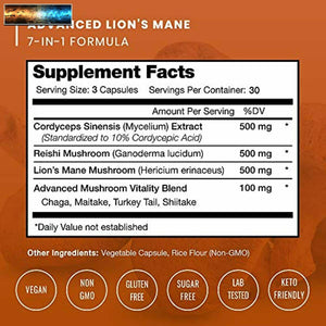 Mushroom Supplement - Lions Mane & Complex with & More - Immune System Booster