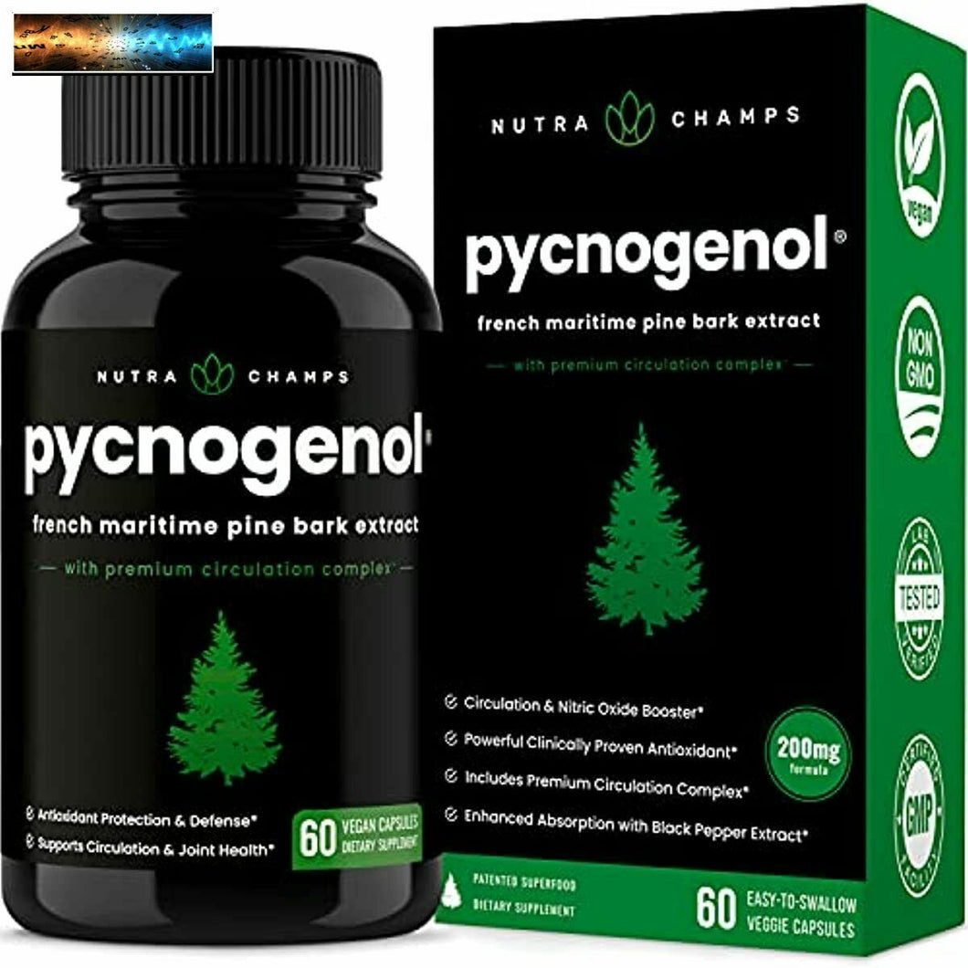 Pycnogenol Pine Bark - Premium Supplement with 200mg Herbal Complex for Circulat