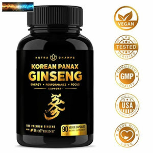 Korean Red Panax Ginseng 1600mg [Gold Series] Maximum Strength Root Extract 10%