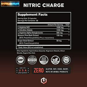 Nitric Oxide Supplement with L Arginine, Citrulline Malate, AAKG, Pine Bark & Gr