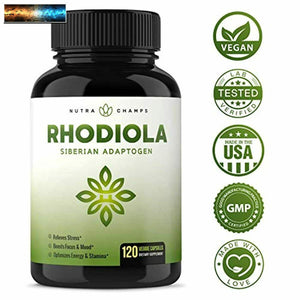 Rhodiola Rosea Supplement 600mg - 120 Capsules Siberian Root Extract 3% Rosavins
