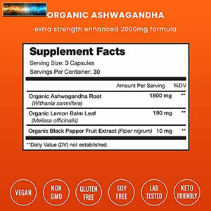 Organic Ashwagandha 2000mg with Lemon Balm & Black Pepper Extract - Ashwaganda R