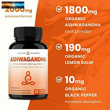 Load image into Gallery viewer, Organic Ashwagandha 2000mg with Lemon Balm &amp; Black Pepper Extract - Ashwaganda R
