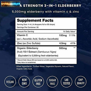 Organic Elderberry Syrup [5000mg Strength] Plus Zinc & Vitamin C Liquid Extract