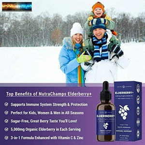Organic Elderberry Syrup [5000mg Strength] Plus Zinc & Vitamin C Liquid Extract