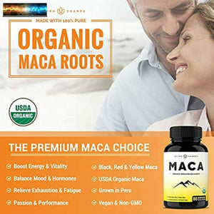 Organic Maca Root Powder 2100 MG [USDA Certified 180 Capsules] Energy & Mood Sup
