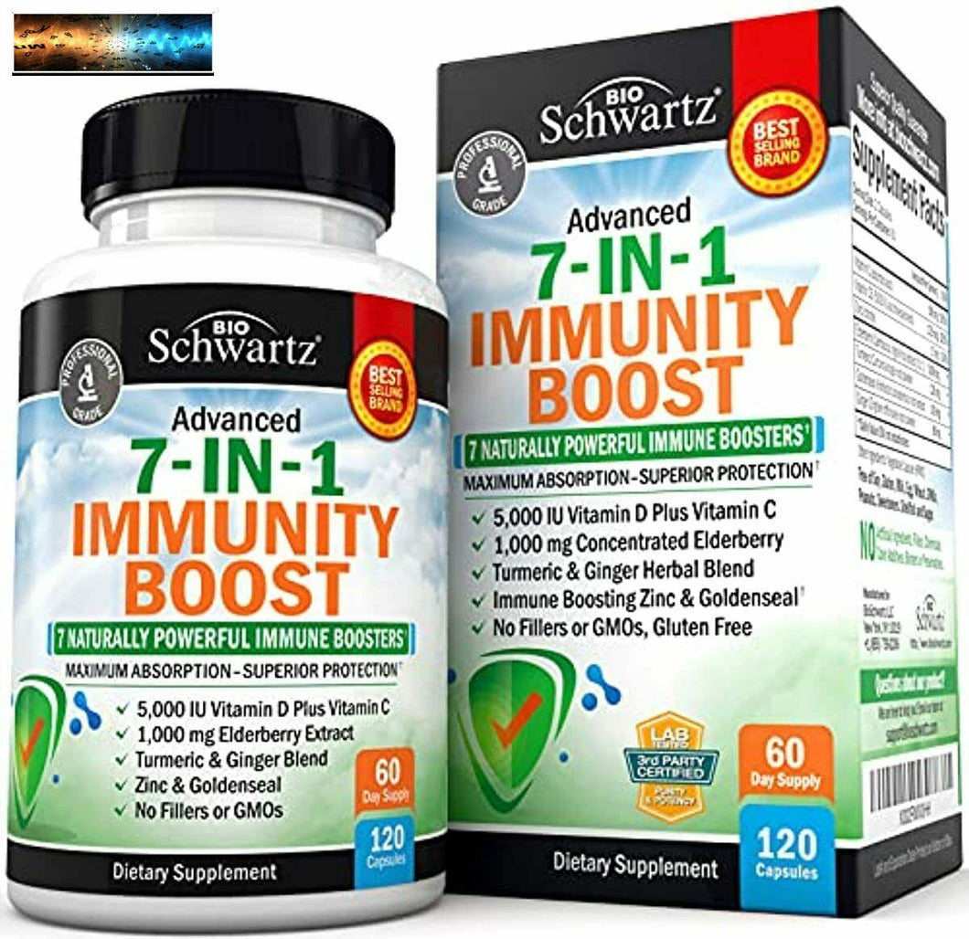 Immune Support Supplement with Zinc Vitamin C Vitamin D 5000 IU Elderberry Ginge