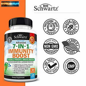 Immune Support Supplement with Zinc Vitamin C Vitamin D 5000 IU Elderberry Ginge